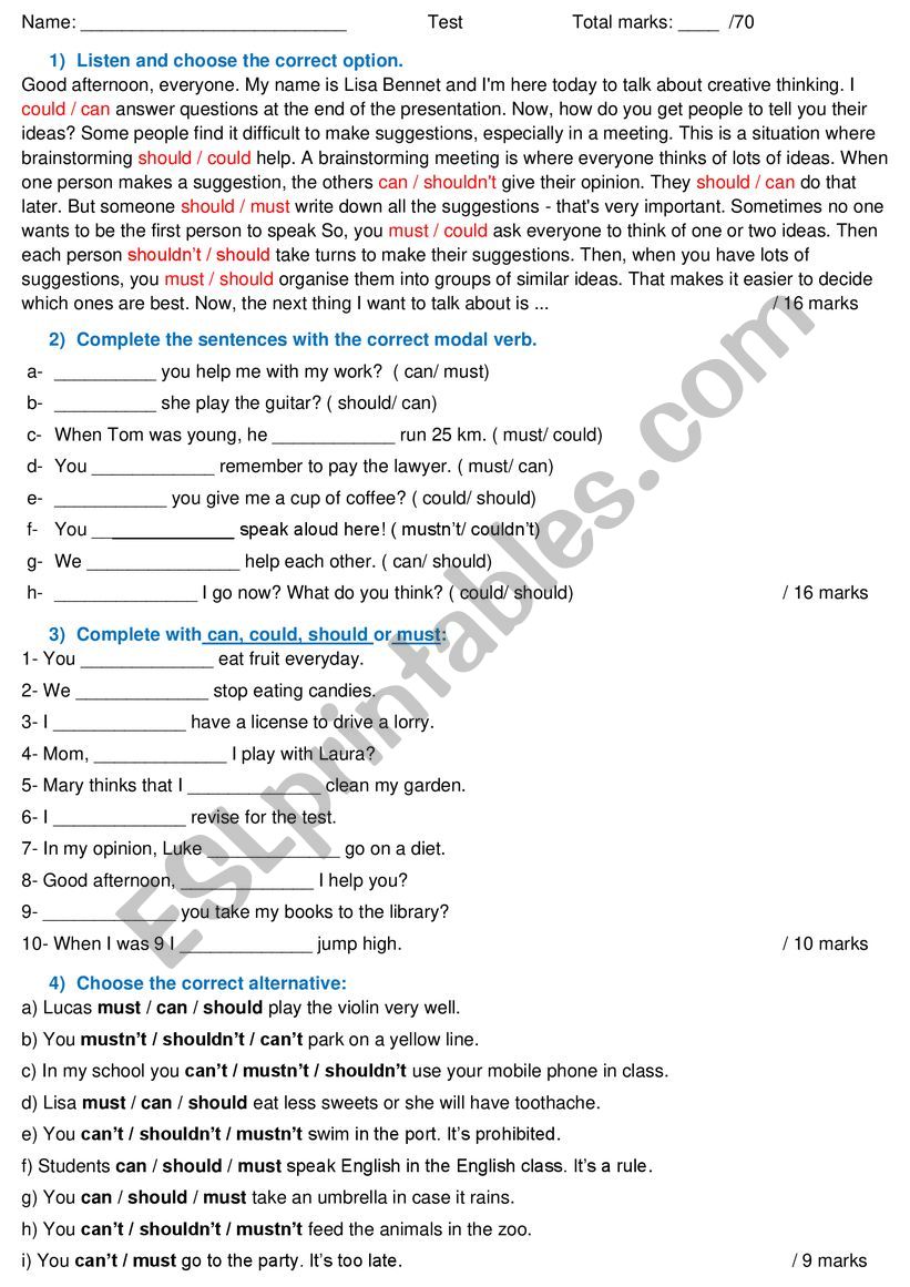 Test about modals with key worksheet