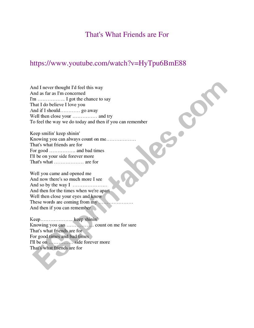 That�s what friends are for worksheet