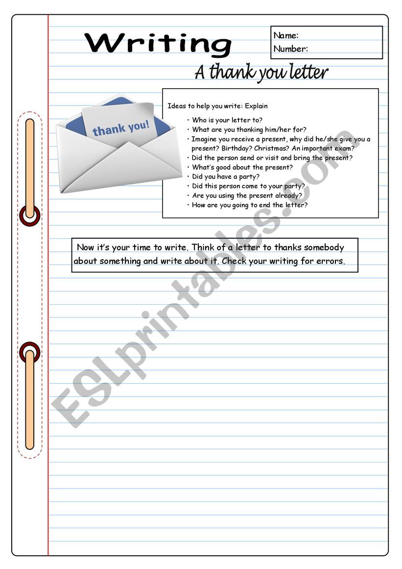 A thank you letter worksheet