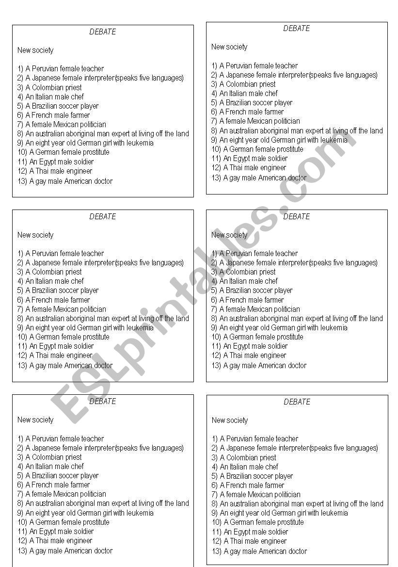 Topic for debates worksheet