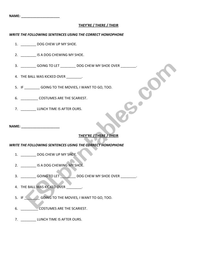 THEYï¿½RE / THERE / THEIR (HOMOPHONES)