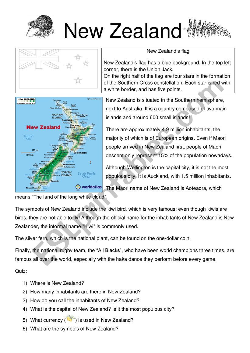 Information about New Zealnd worksheet