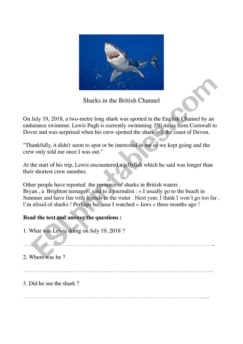 Sharks in the British Channel worksheet