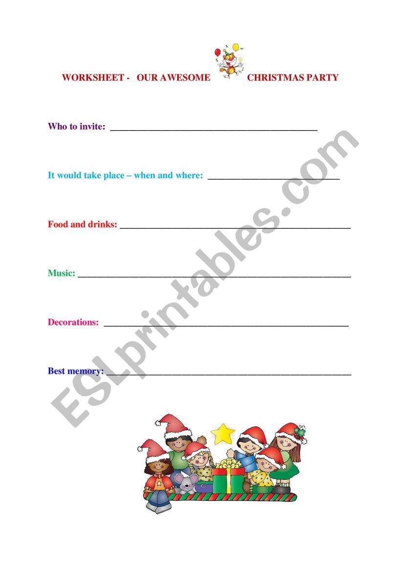 An awesome Christmas party worksheet