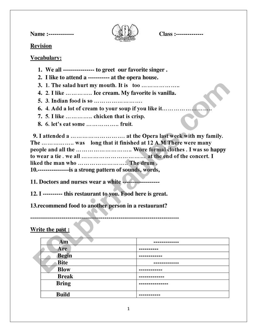 revision worksheet