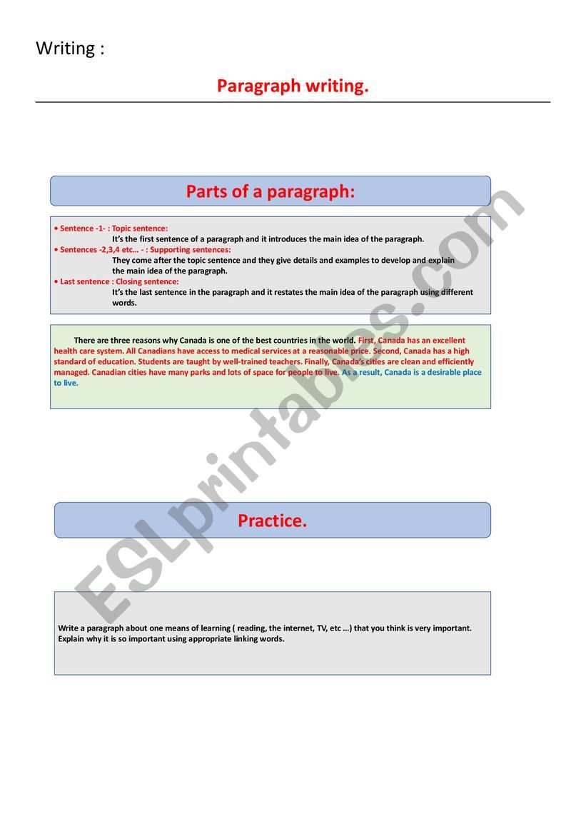 writing a paragraph worksheet