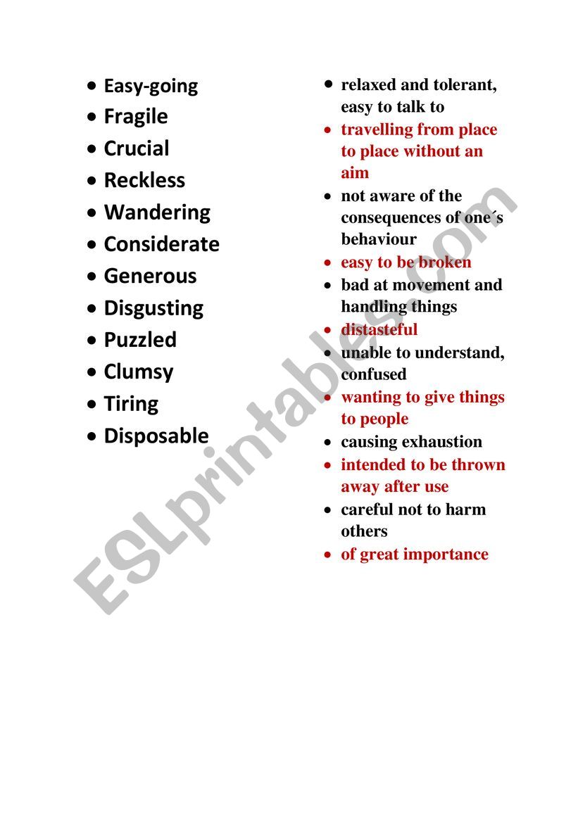 Advanced adjectives worksheet