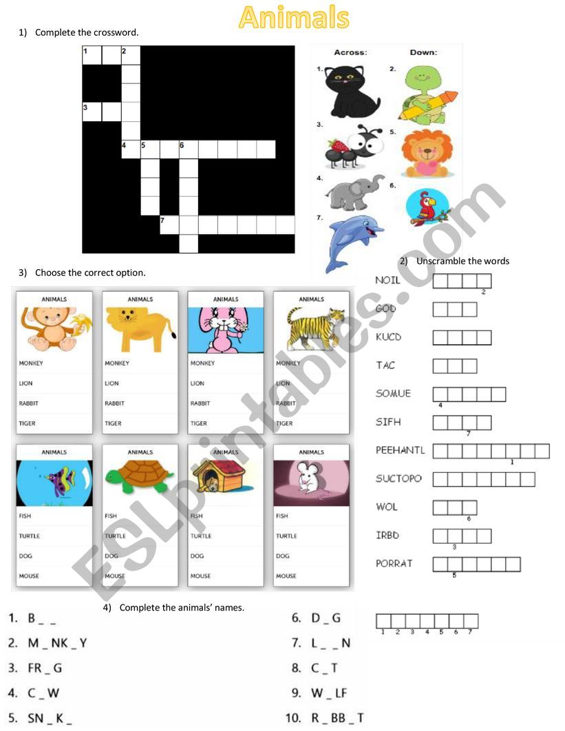 Animals worksheet