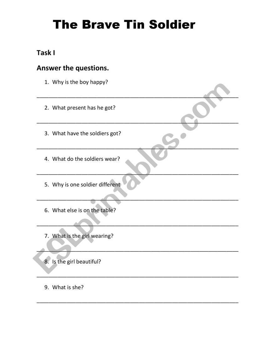 The Brave Soldier Taks worksheet