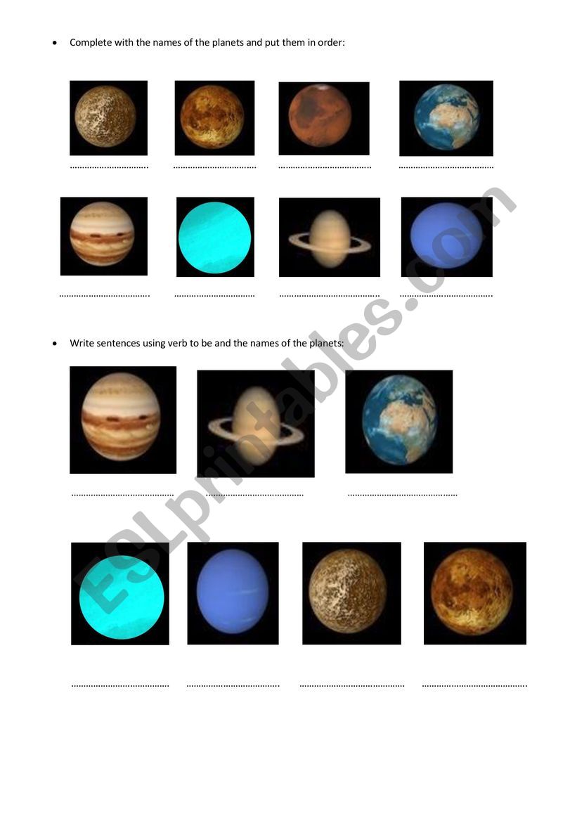 Planets worksheet