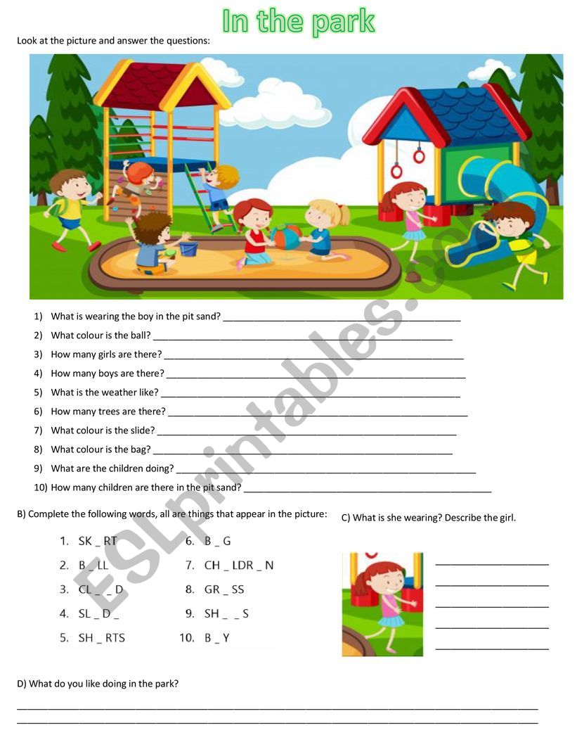 In the park worksheet