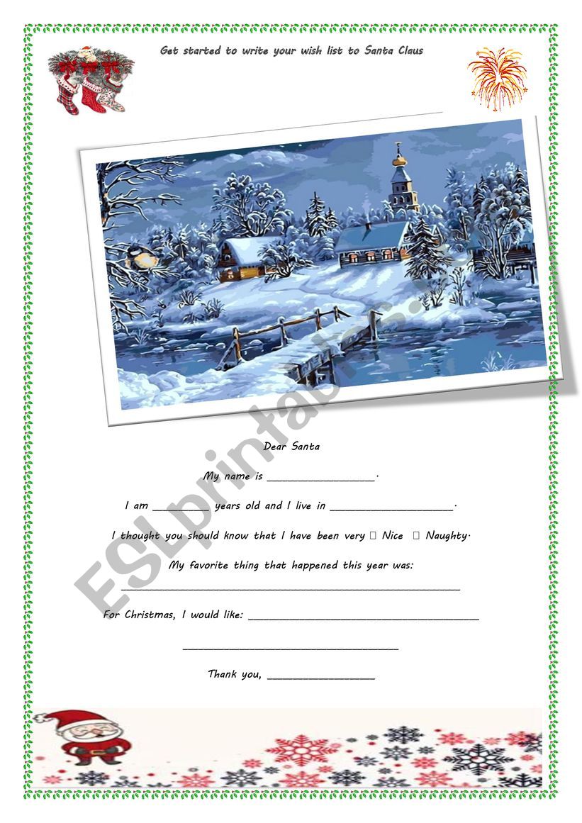 Wishlist to Santa worksheet