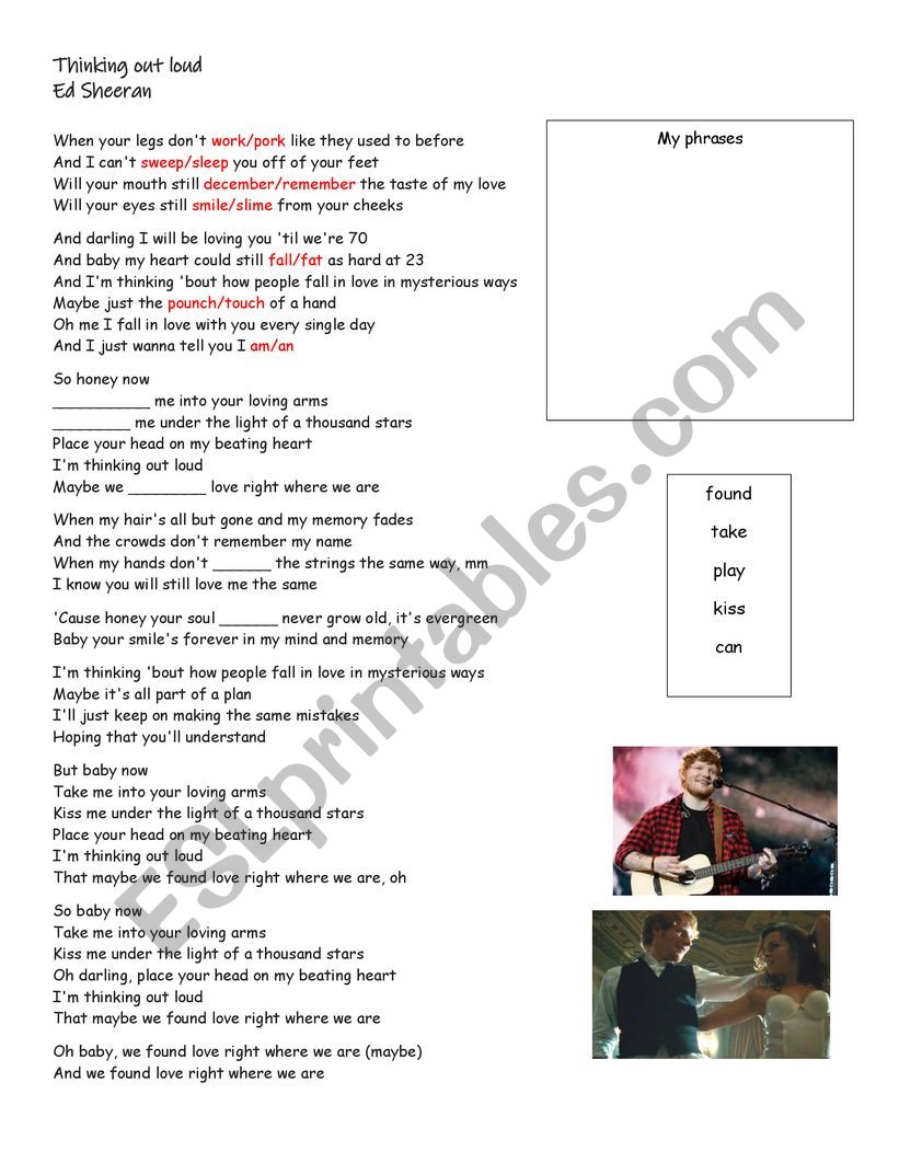 thinking out loud worksheet