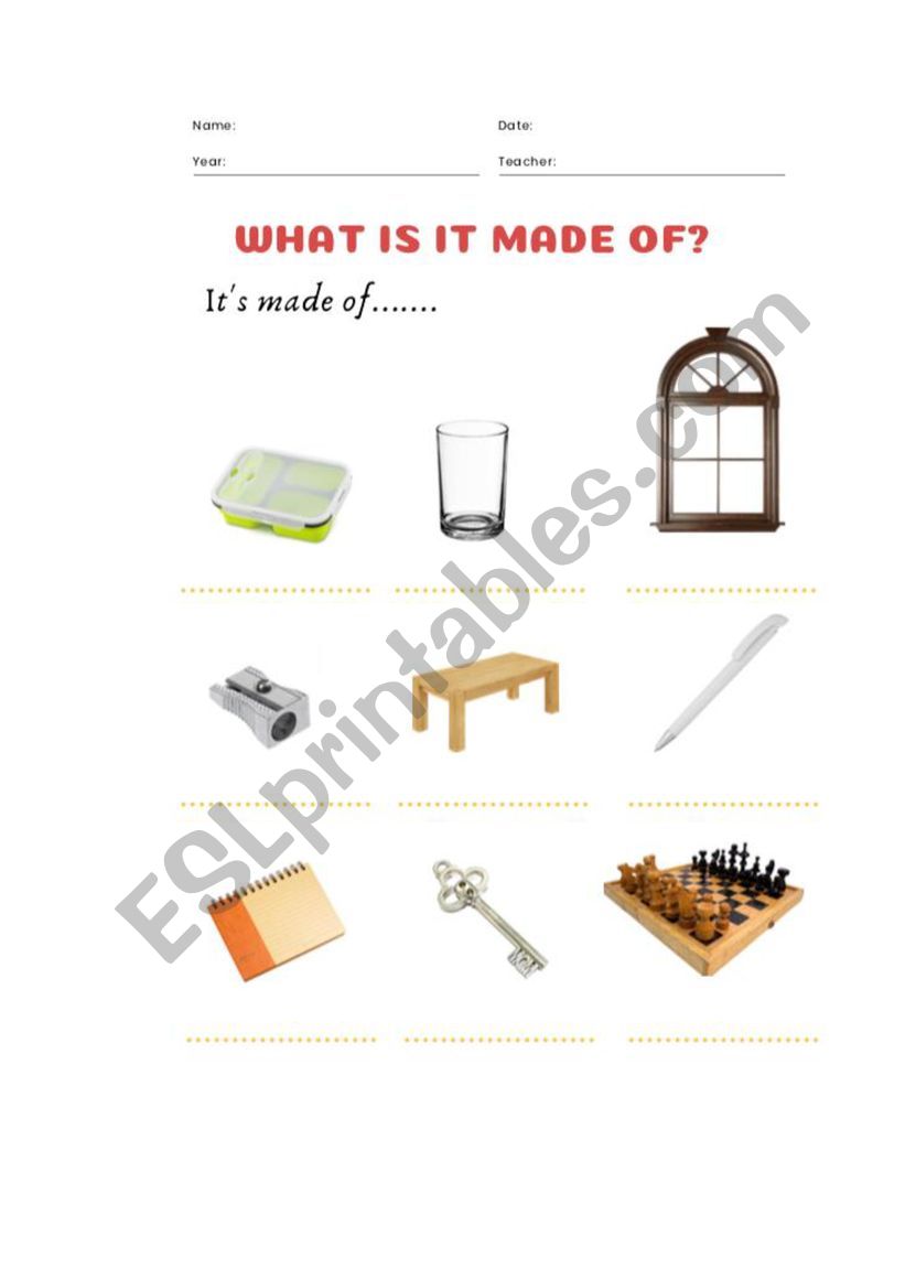 Materials worksheet