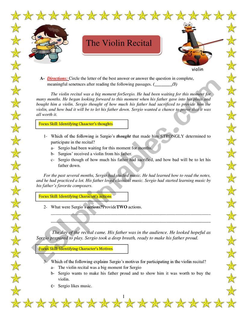 Exam (The Violin Recital) worksheet