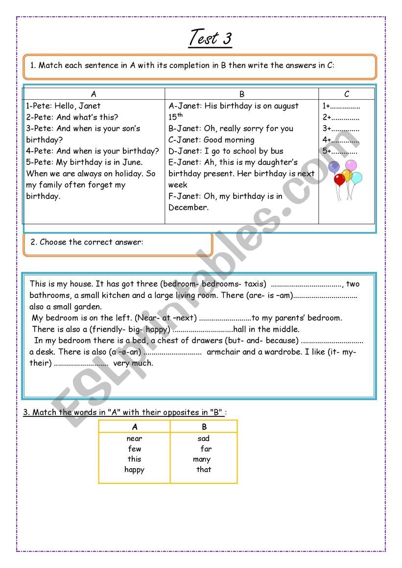 Activities worksheet