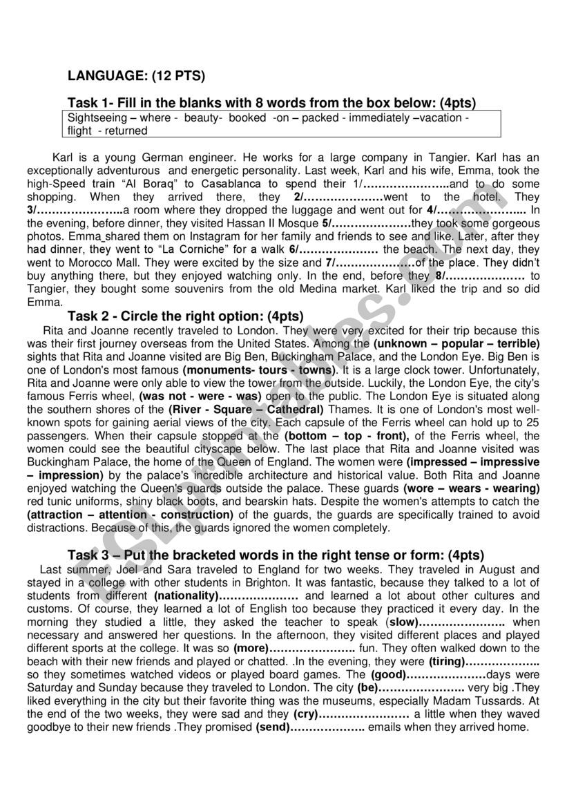 Mid-term test 1/ 8th form worksheet