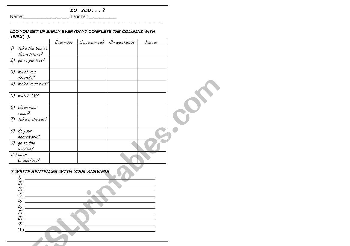 expressions of frequency worksheet