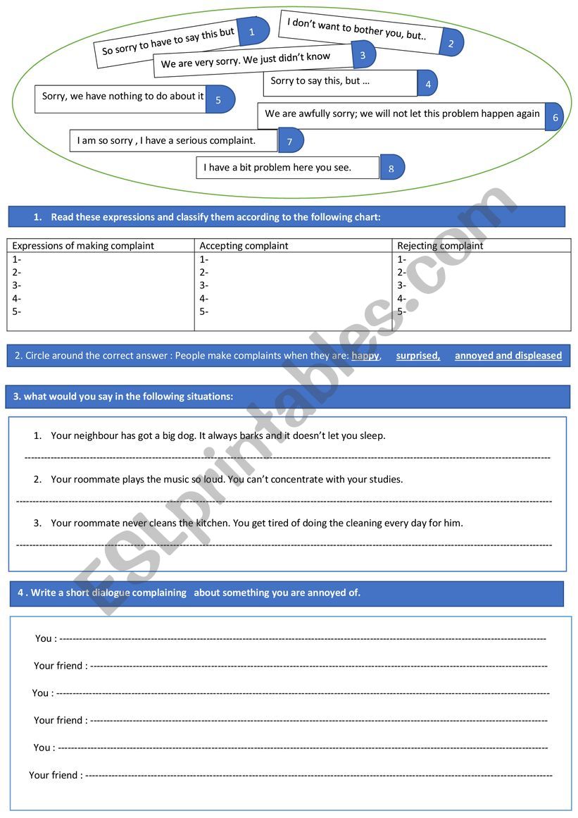 making complaint worksheet