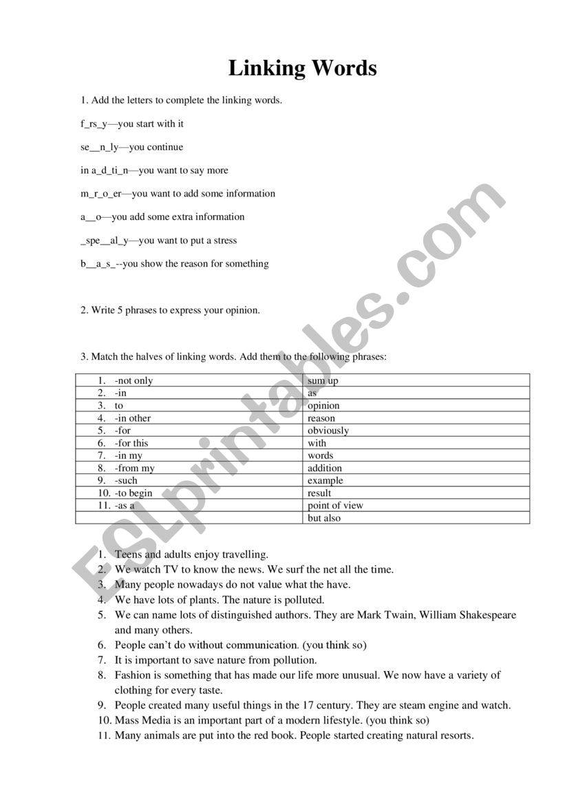 Linking Words worksheet