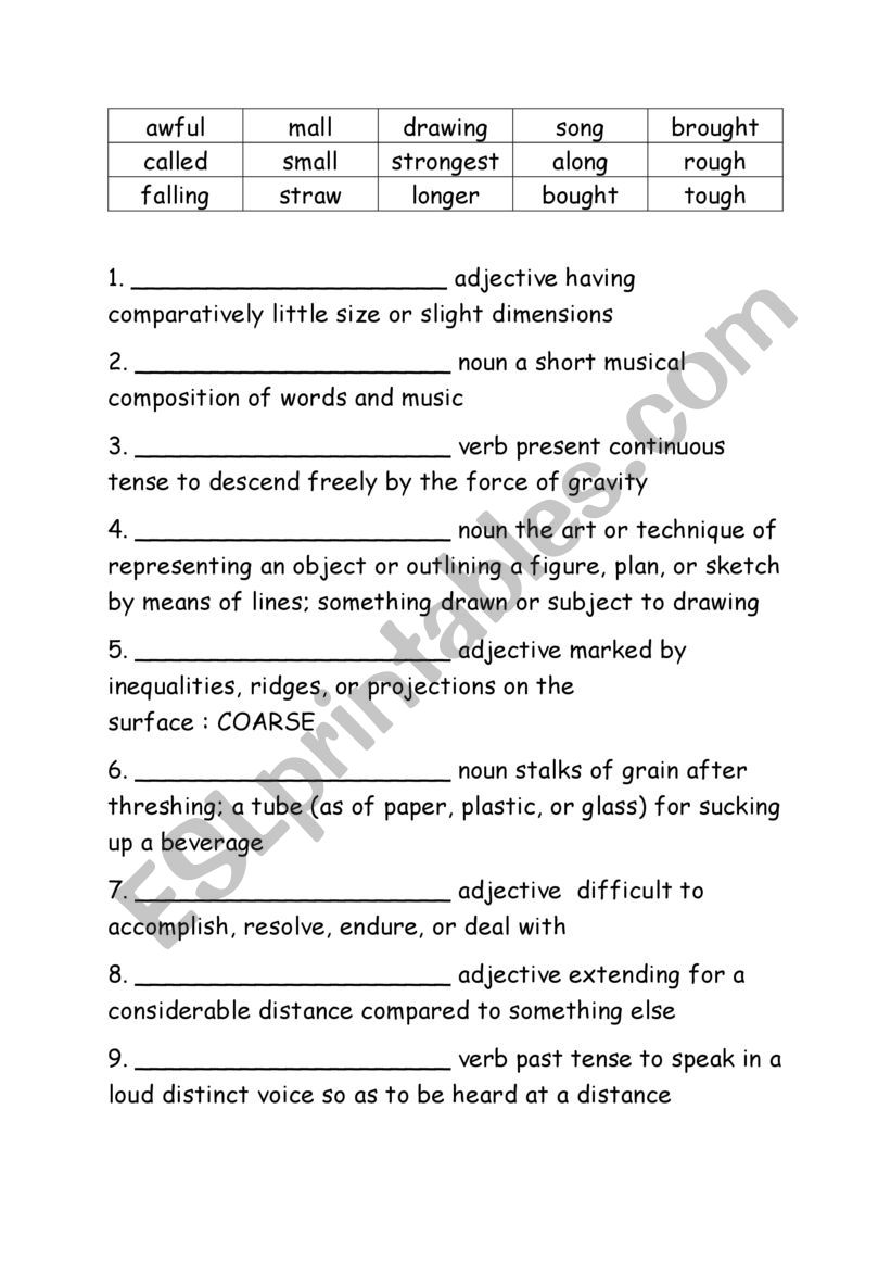 Spelling Words Definitions Grade 3 Week 12