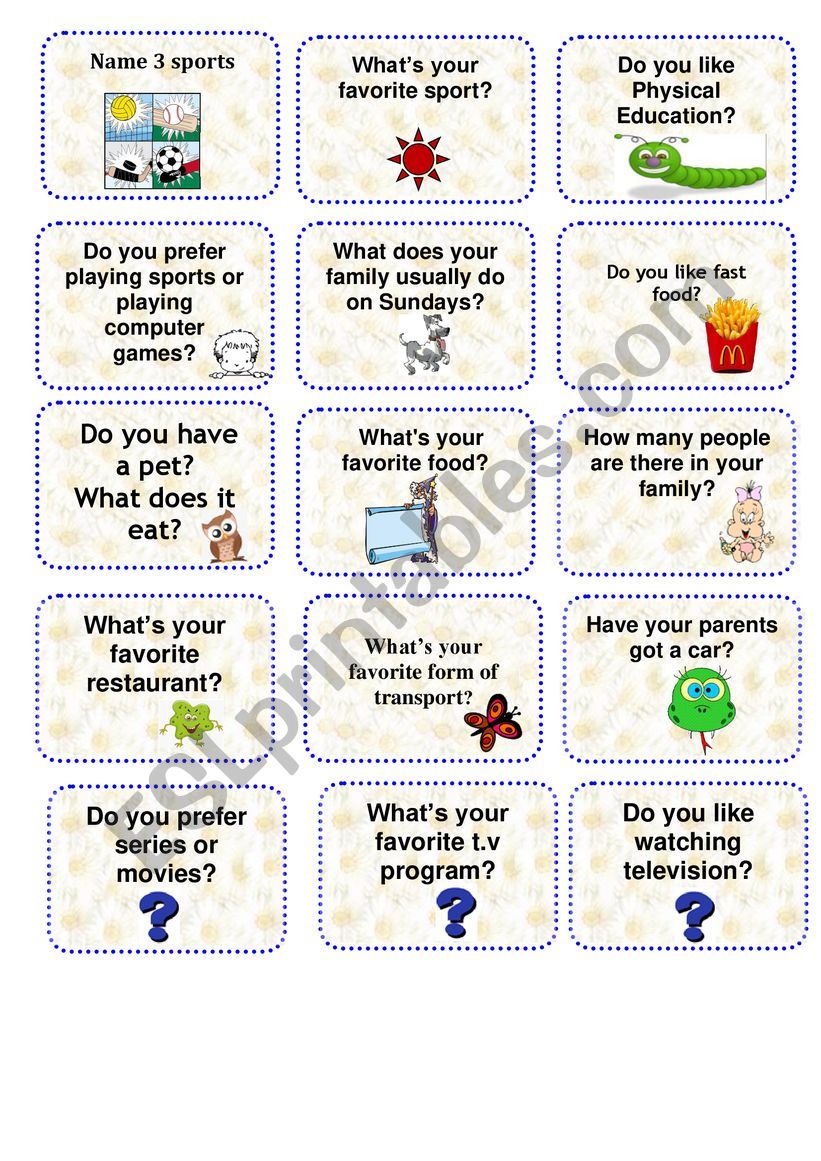Speaking cards worksheet Speaking cards worksheet