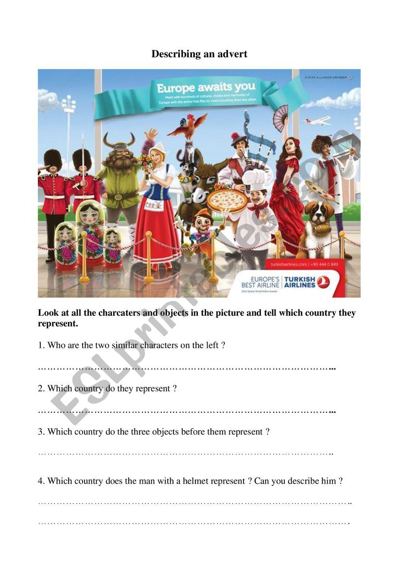 Describing an advert (2) worksheet