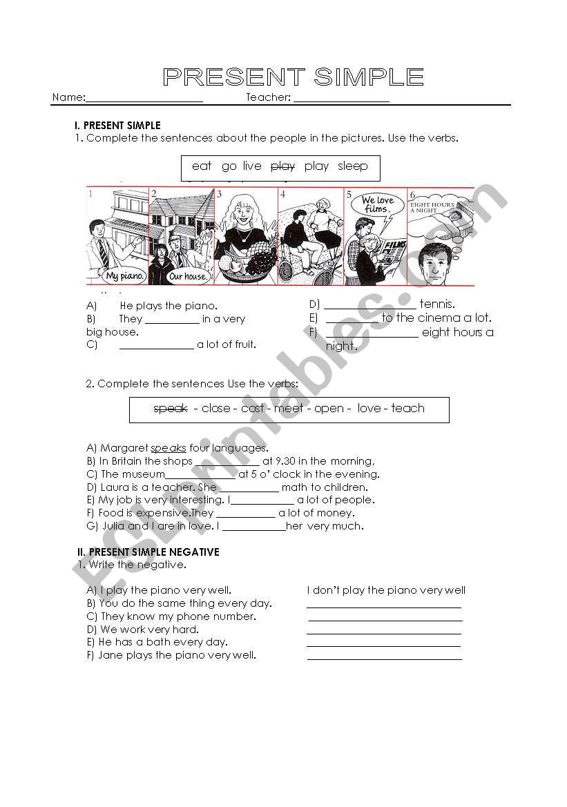 worksheet -present simple worksheet