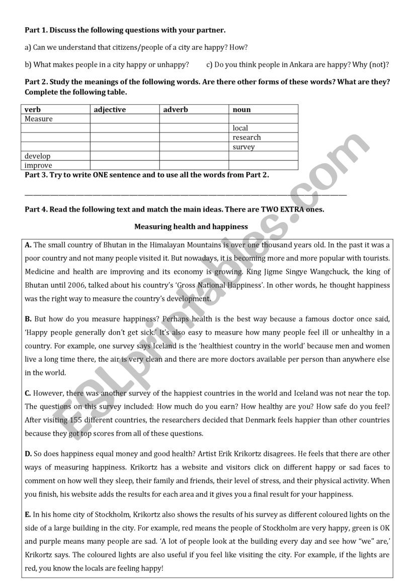 reading about happiness worksheet