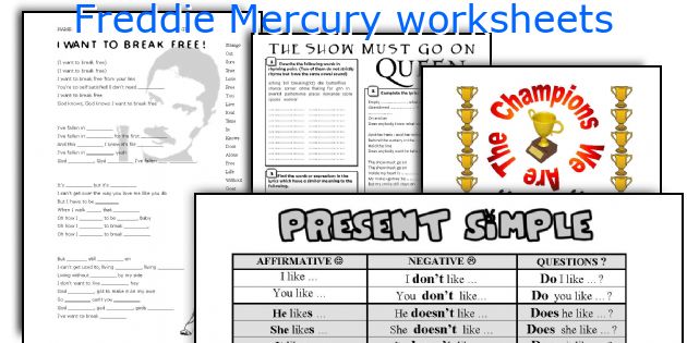 Freddie Mercury worksheets