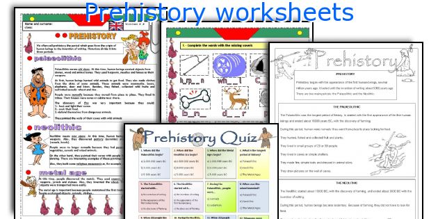 Prehistory worksheets