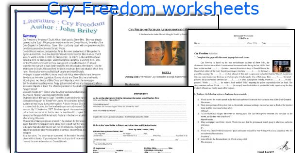 Cry Freedom worksheets