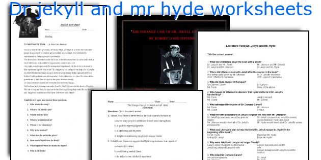 Dr jekyll and mr hyde worksheets