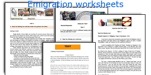 Emigration worksheets