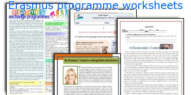 Erasmus programme worksheets