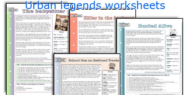 Urban legends worksheets