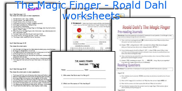 The Magic Finger Roald Dahl Worksheets