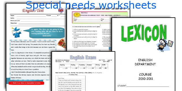 Special needs worksheets