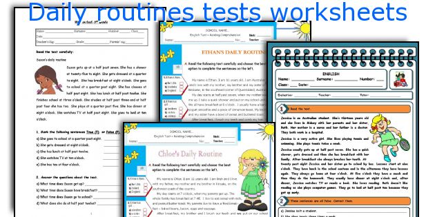 Daily routines tests worksheets