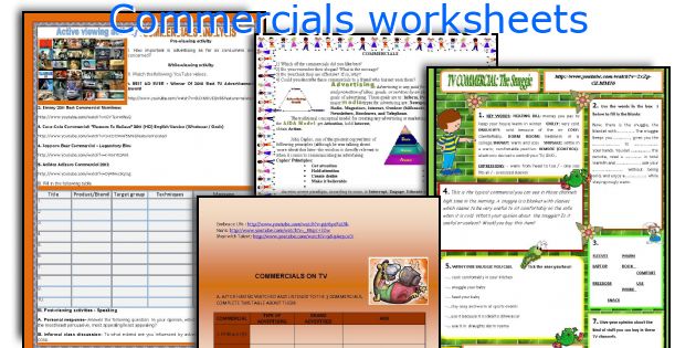 Commercials worksheets
