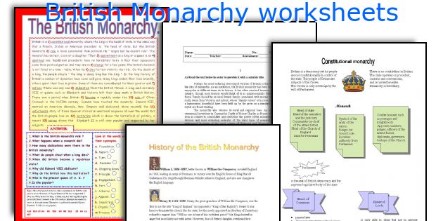 British Monarchy worksheets