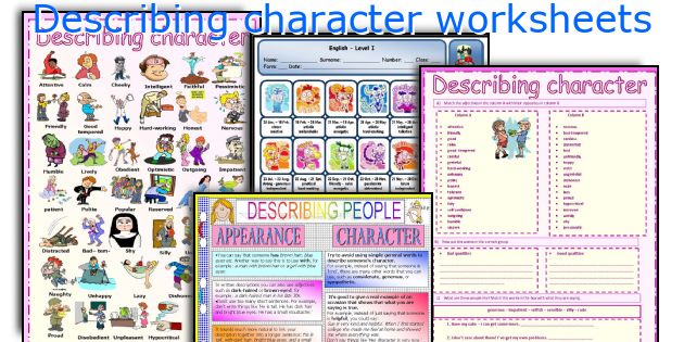 Describing character worksheets