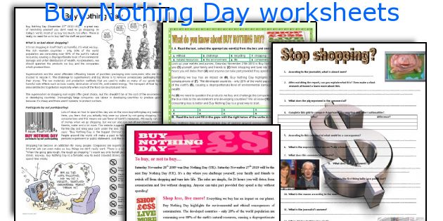 Buy Nothing Day worksheets