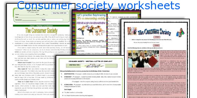 Consumer society worksheets