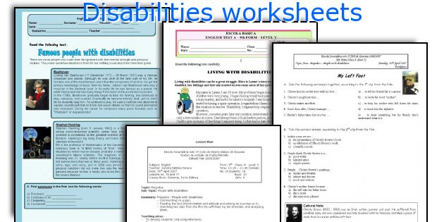 Disabilities worksheets