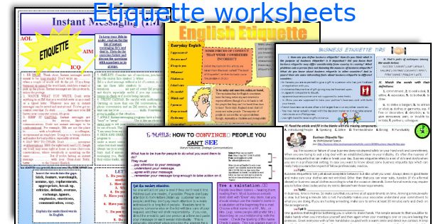 Etiquette worksheets