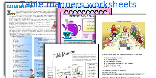 Table manners worksheets