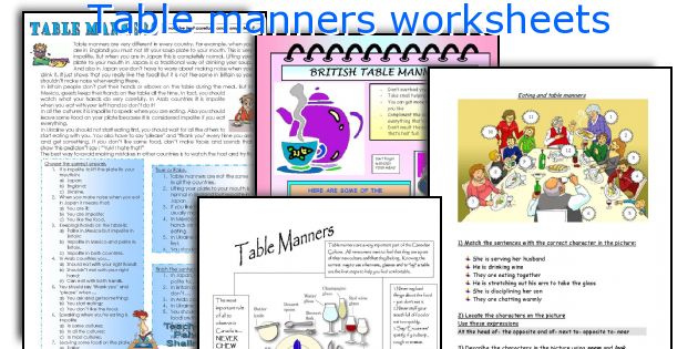 Table manners worksheets