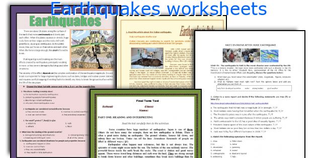 Earthquakes worksheets