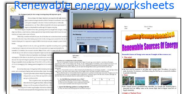 Renewable energy worksheets